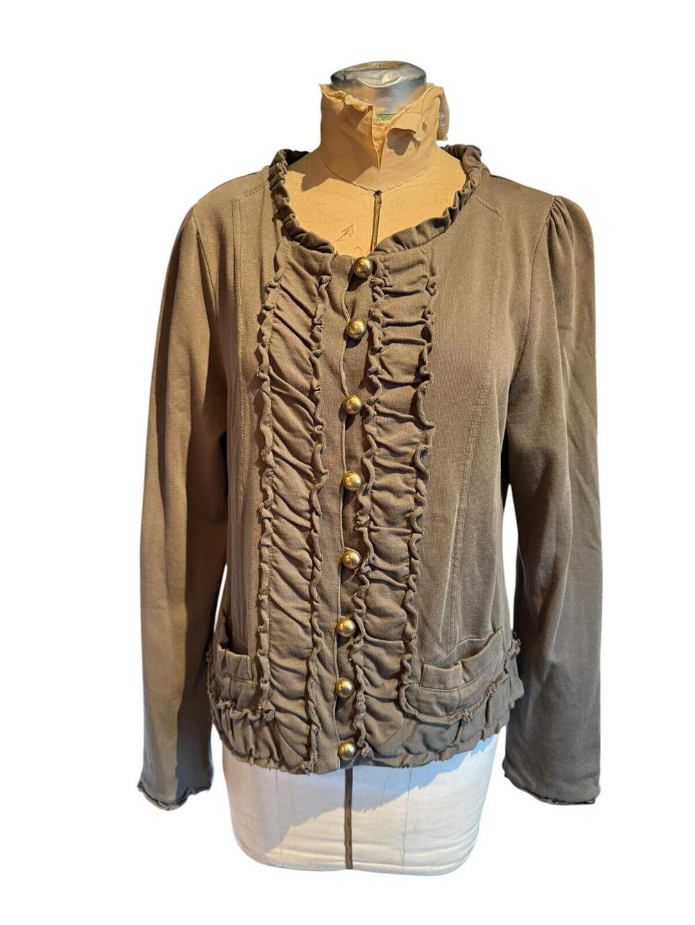 KUT From The Kloth Brown Ruffled Button-Up Cardigan Jacket